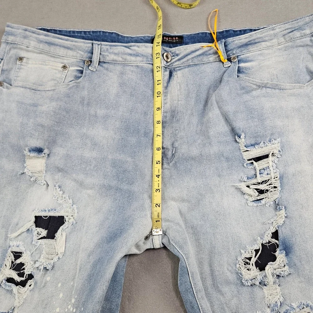 M.Society Mens 50x32 Distressed Light Wash Paint Splatter Straight Leg Jeans